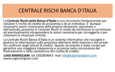 CENTRALE RISCHI BANCA D’ITALIA