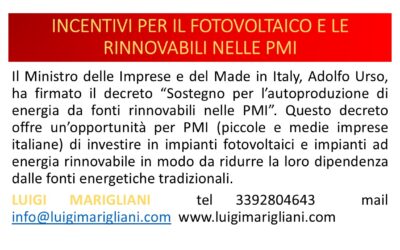 INCENTIVI PER IL FOTOVOLTAICO E LE RINNOVABILI NELLE PMI