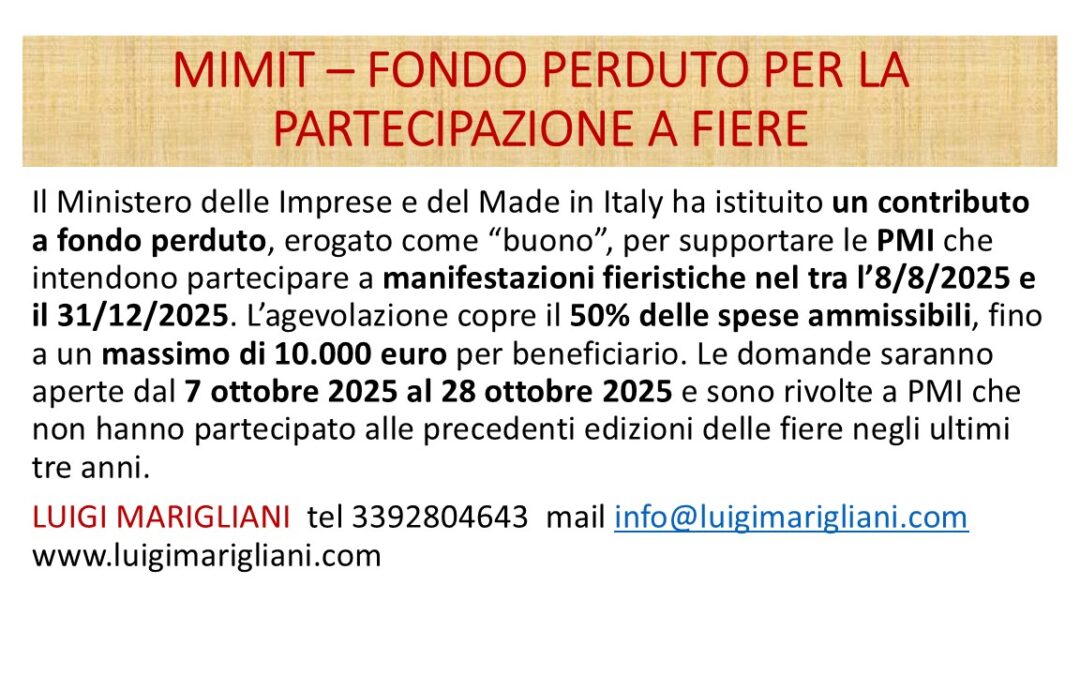 MIMIT – FONDO PERDUTO PER LA PARTECIPAZIONE A FIERE