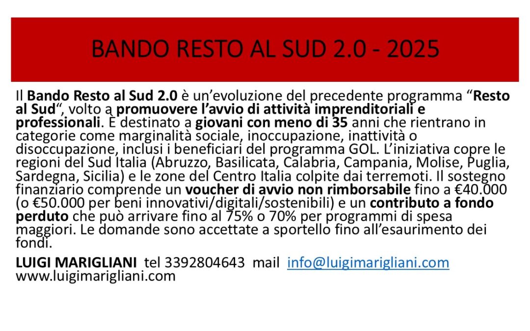 BANDO RESTO AL SUD 2.0 – 2025