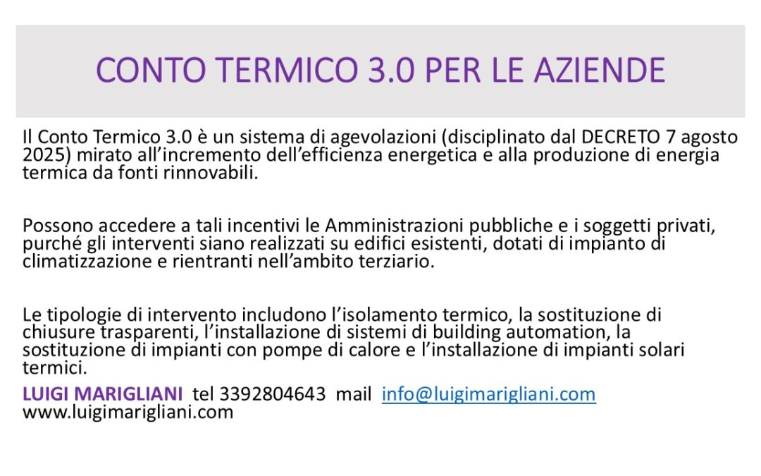 CONTO TERMICO 3.0 PER LE AZIENDE – Tipologie di intervento incentivabili Efficienza Energetica