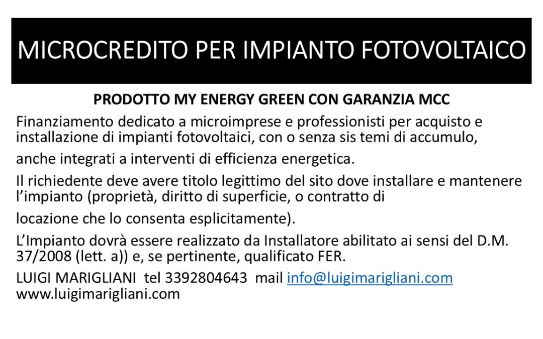MICROCREDITO PER IMPIANTO FOTOVOLTAICO