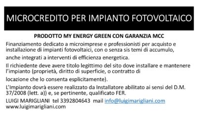 MICROCREDITO PER IMPIANTO FOTOVOLTAICO