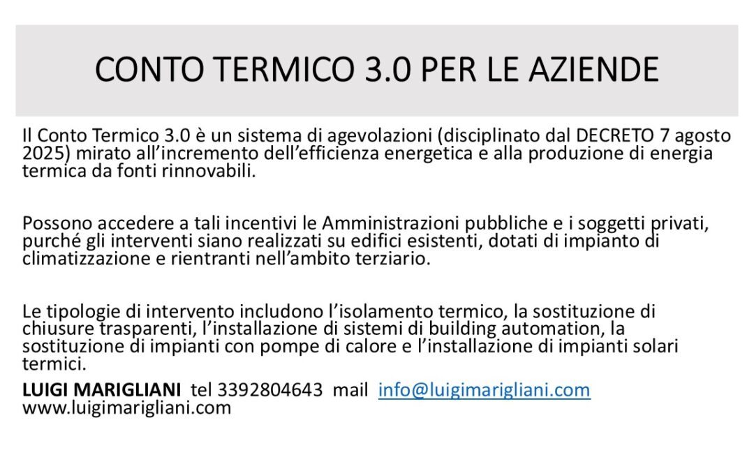 CONTO TERMICO 3.0 PER AZIENDE – Tipologie di intervento incentivabili Produzione Energia Termica da Fonti Rinnovabili