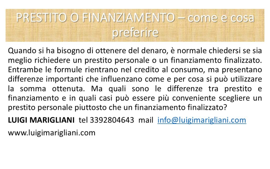 PRESTITO O FINANZIAMENTO – come e cosa preferire