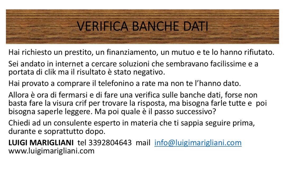 VERIFICA BANCHE DATI