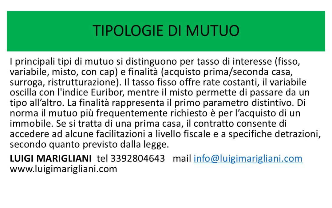 TIPOLOGIE DI MUTUO