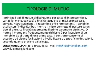 TIPOLOGIE DI MUTUO